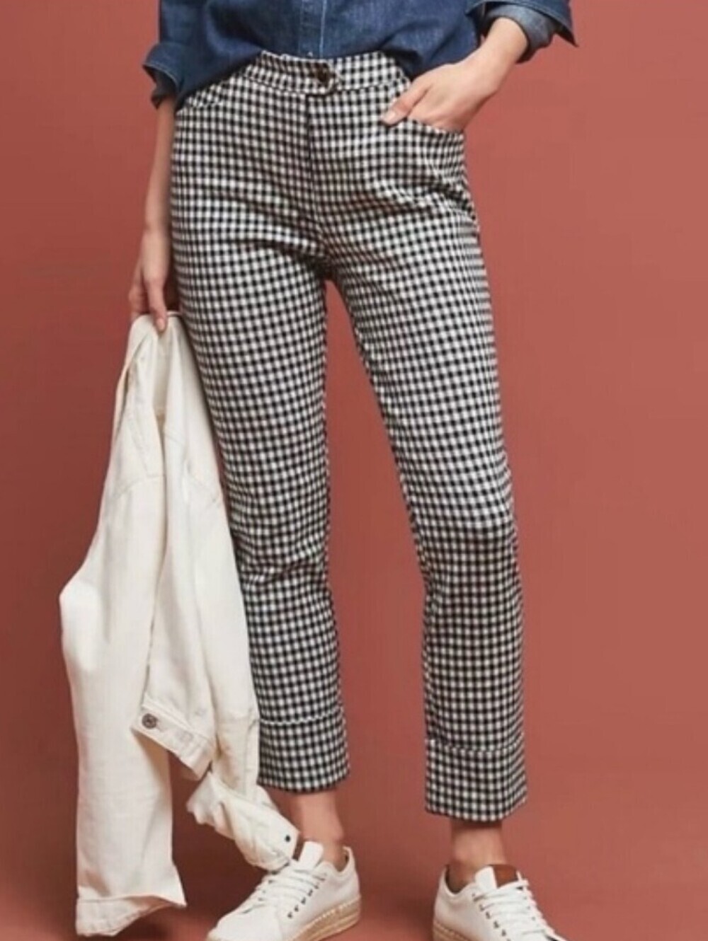Anthropologie Gingham Essential Crop Flare Cuffed Trousers 4